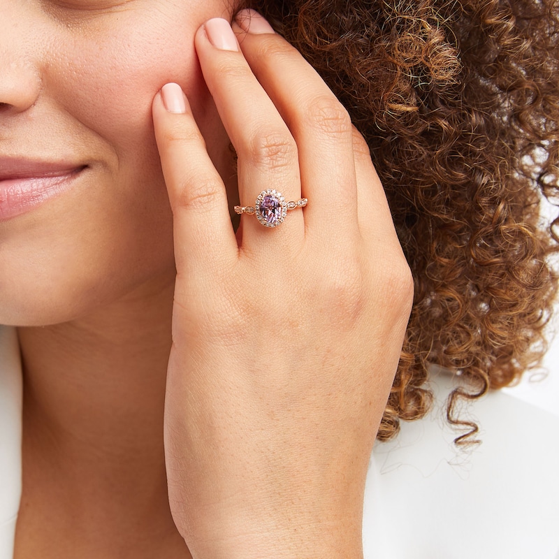 Main Image 4 of Previously Owned Oval Amethyst Engagement Ring 1/3 ct tw Diamonds 14K Rose Gold