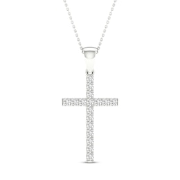 Previously Owned Diamond Cross Necklace 1/4 ct tw Round-Cut 10K White Gold 18&quot;