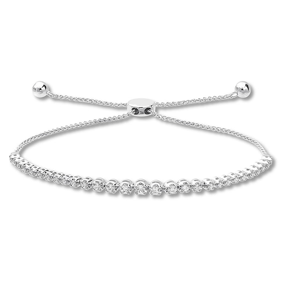 Previously Owned Diamond Bolo Bracelet 1/2 ct tw Round-cut 10K White Gold 9.5"