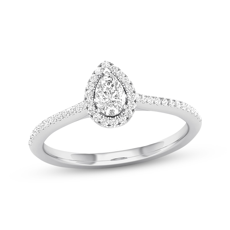 Previously Owned Diamond Engagement Ring 1/3 ct tw Pear & Round 10K White Gold Size 6