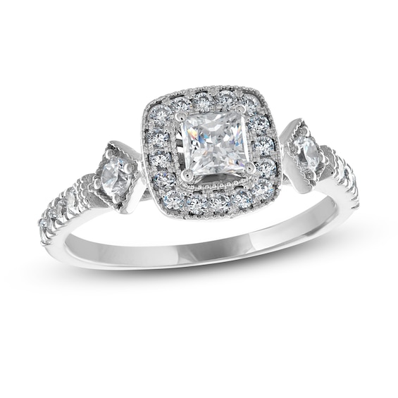 Previously Owned Adrianna Papell Diamond Engagement Ring 7/8 ct tw Princess & Round 14K White Gold