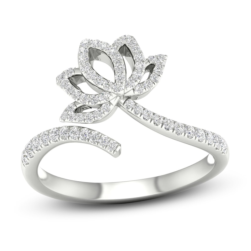 Main Image 1 of Previously Owned By Women For Women Diamond Lotus Ring 1/4 ct tw Round-cut 10K White Gold