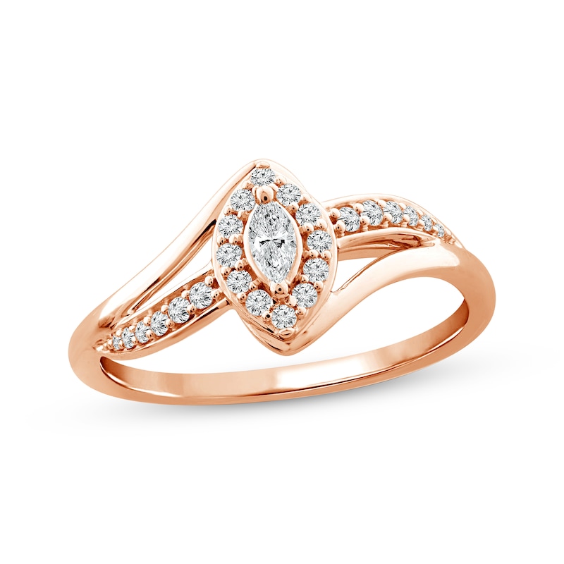 Main Image 1 of Previously Owned Diamond Ring 1/4 ct tw Marquise & Round 10K Rose Gold