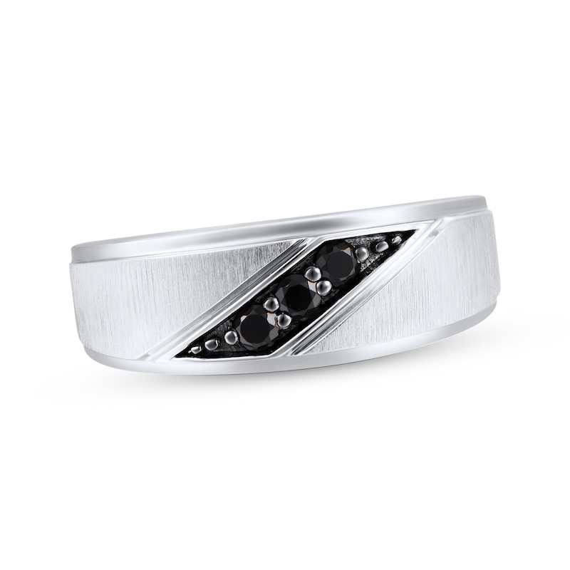 Main Image 1 of Previously Owned Men's Black Diamond Wedding Band 1/5 ct tw Round-cut 10K White Gold