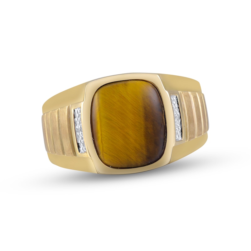 Main Image 1 of Previously Owned Men's Tiger's Eye Quartz & Diamond Ring 10K Yellow Gold