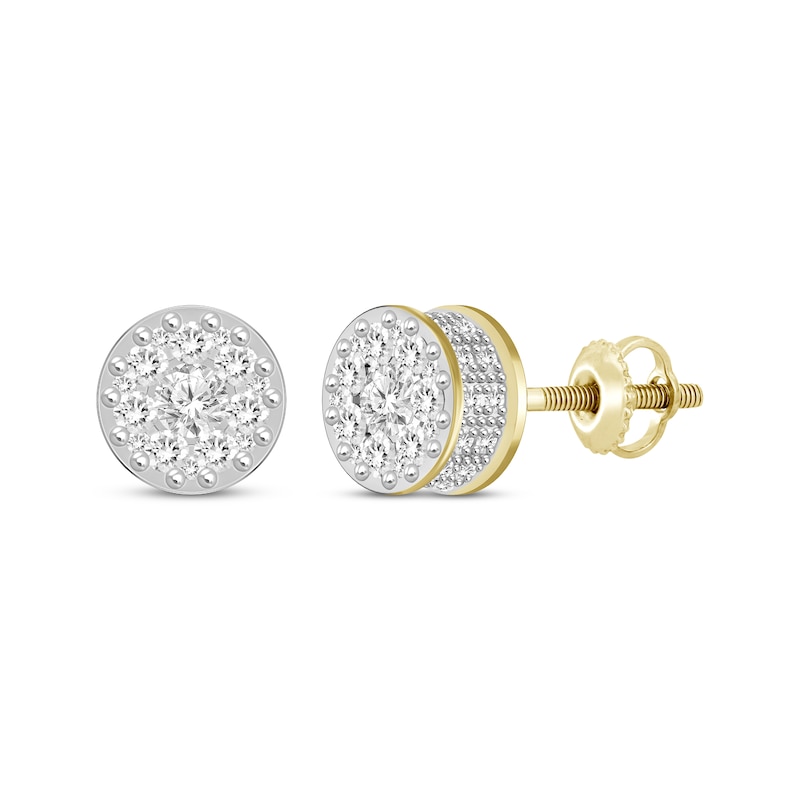 Main Image 1 of Previously Owned Men's Diamond Double Row Stud Earrings 1/2 ct tw Round-cut 10K Yellow Gold