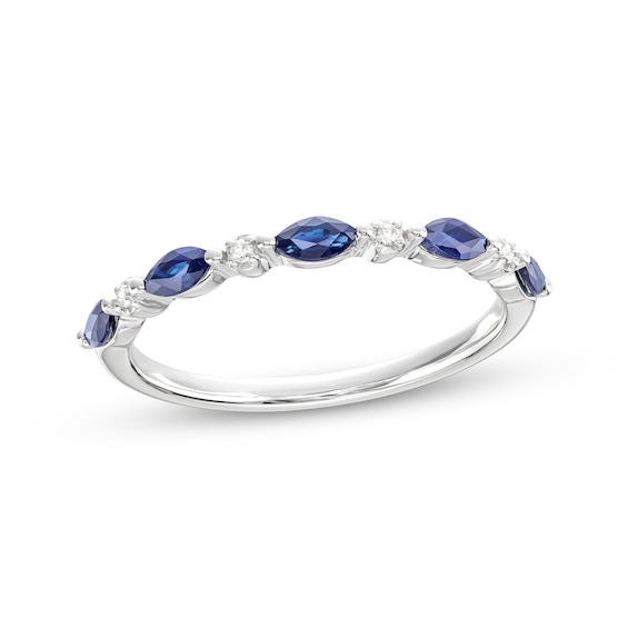 Previously Owned Blue Sapphire & Diamond Anniversary Ring 10K White Gold