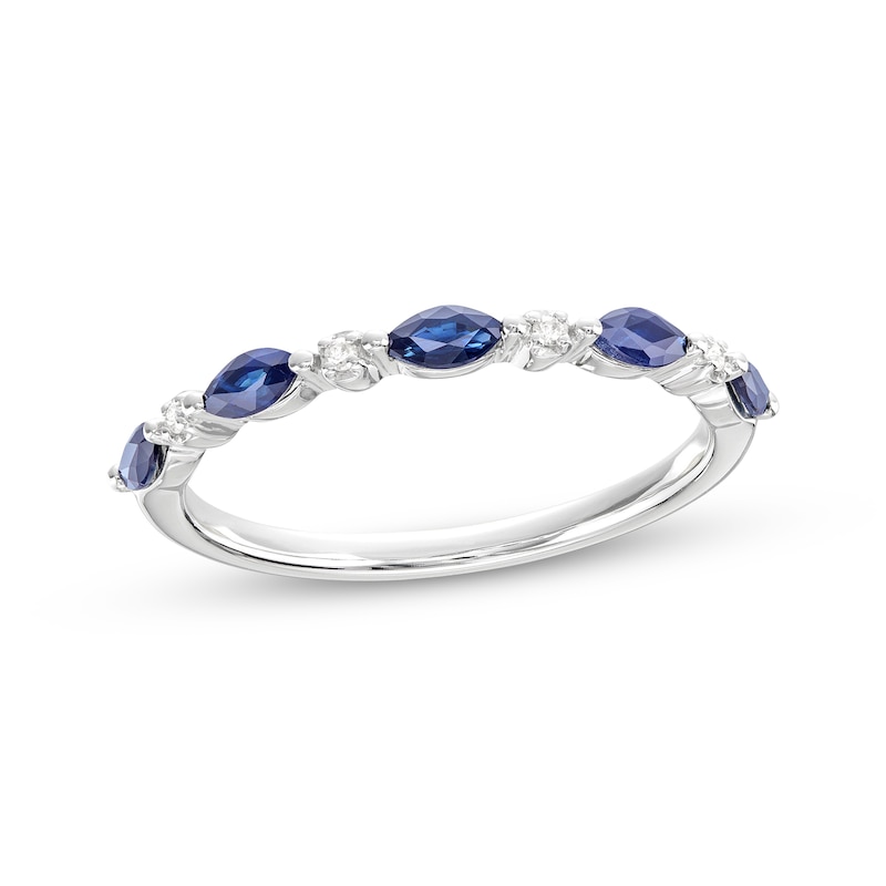 Main Image 1 of Previously Owned Blue Sapphire & Diamond Anniversary Ring 10K White Gold