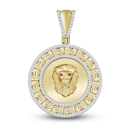 Previously Owned Men's Diamond & Lab-Created Ruby Lion Pendant 1/2 ct tw 10K Yellow Gold