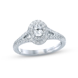 Previously Owned Monique Lhuillier Bliss Diamond Engagement Ring 3/4 ct tw Oval, Baguette & Round-cut 18K White Gold