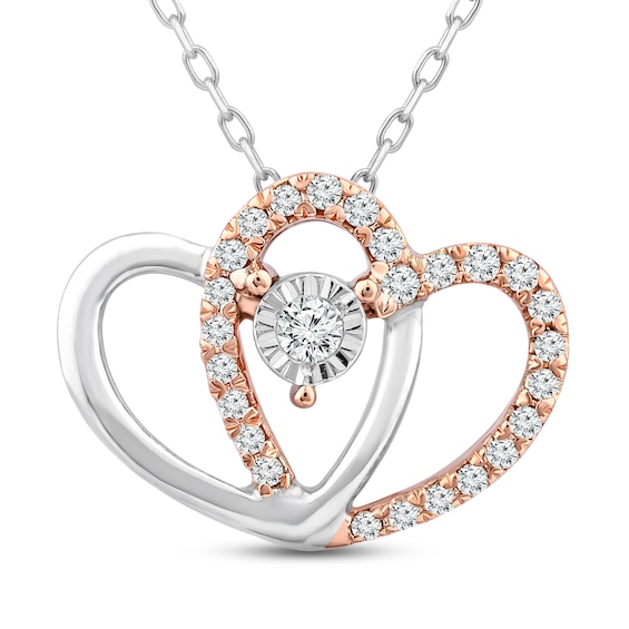Previously Owned Diamond Heart Necklace 1/ ct tw Round-Cut 10K Two-Tone Gold 18