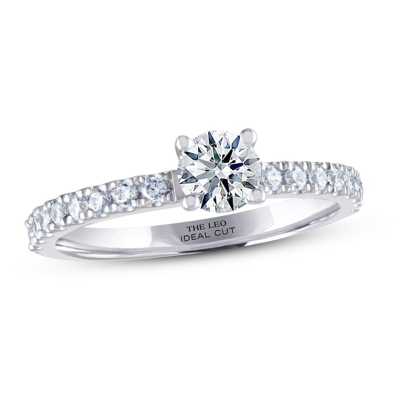 Previously Owned THE LEO Ideal Cut Diamond Engagement Ring 3/4 ct tw Round-cut 14K White Gold