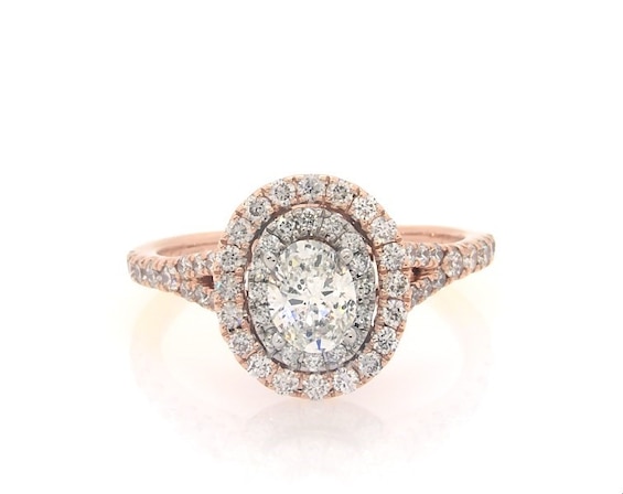 Previously Owned Neil Lane Oval-Cut Diamond Halo Engagement Ring 1 ct tw 14K Two-Tone Gold