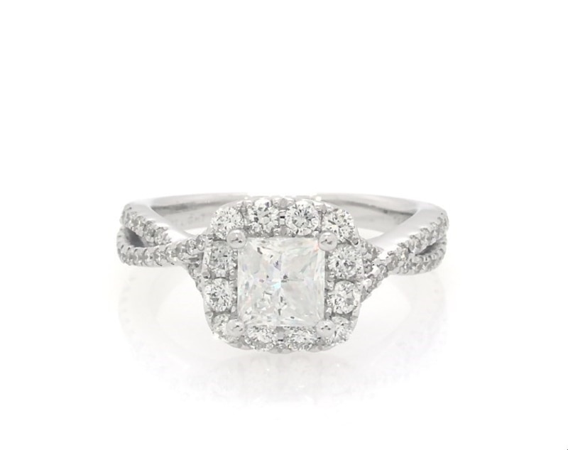 Main Image 1 of Previously Owned THE LEO First Light Diamond Princess-Cut Engagement Ring 1-1/8 ct tw 14K White Gold