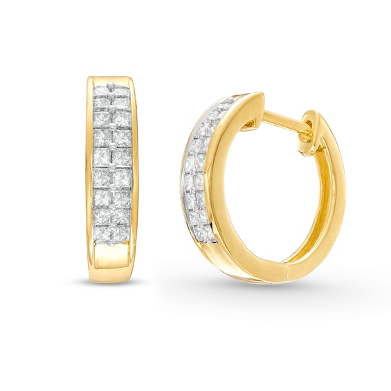 Previously Owned Diamond Hoop Earrings 1/2 ct tw Princess-Cut 10K Yellow Gold