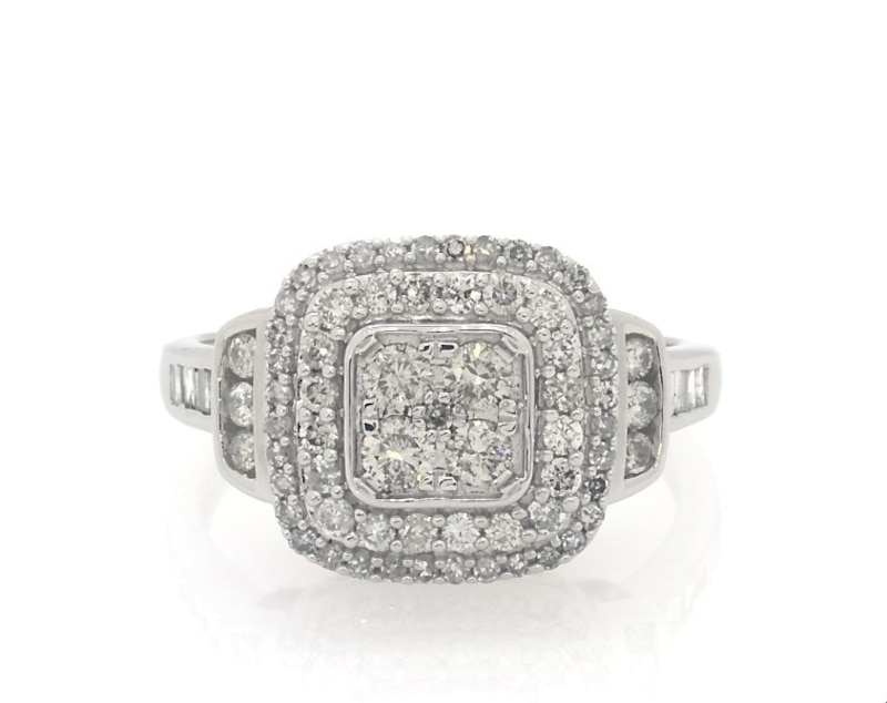 Main Image 1 of Previously Owned Multi-Diamond Cushion Halo Fashion Ring 1 ct tw 10K White Gold