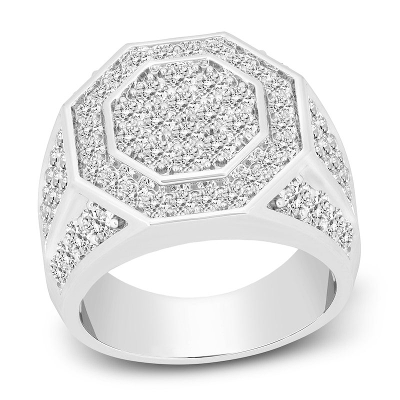 Main Image 1 of Previously Owned Men's Octogonal Diamond Ring 3 ct tw Round-cut 10K White Gold