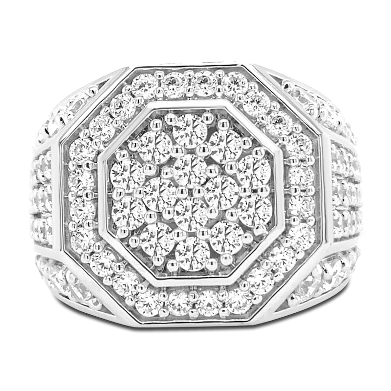 Main Image 4 of Previously Owned Men's Octogonal Diamond Ring 3 ct tw Round-cut 10K White Gold