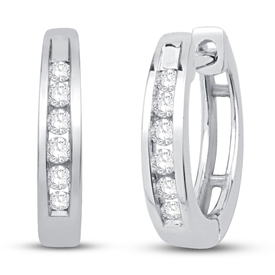 Previously Owned Diamond Huggie Hoop Earrings 1/8 ct tw Round-cut 10K White Gold