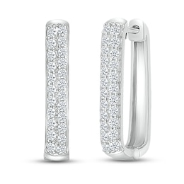 Previously Owned Diamond Paperclip Two-Row Hoop Earrings 1 ct tw Round-cut 10K White Gold