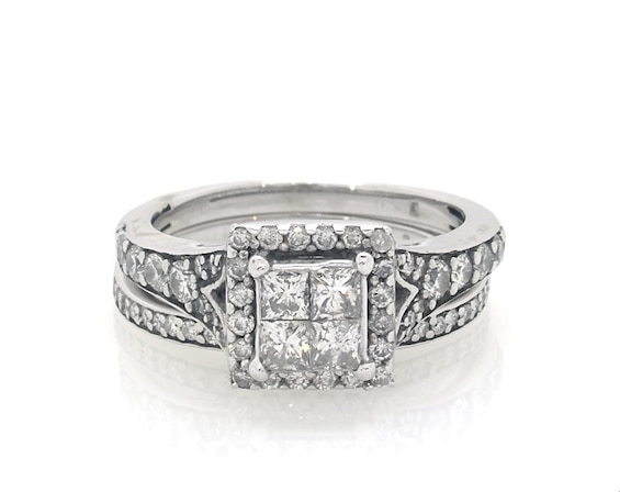 Previously Owned Princess-Cut Quad Diamond Bridal Set 1 ct tw 14K White Gold