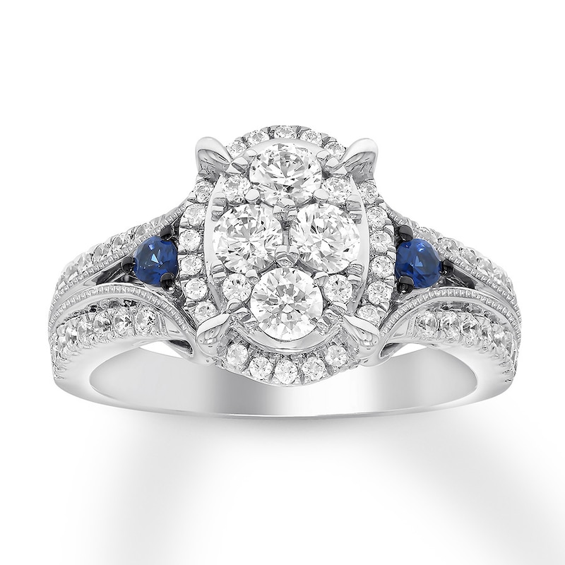 Main Image 1 of Previously Owned Diamond & Sapphire Engagement Ring 1 ct tw 14K White Gold