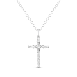 Previously Owned THE LEO Diamond Cross Necklace 1 ct tw Round-cut 14K White Gold 19&quot;