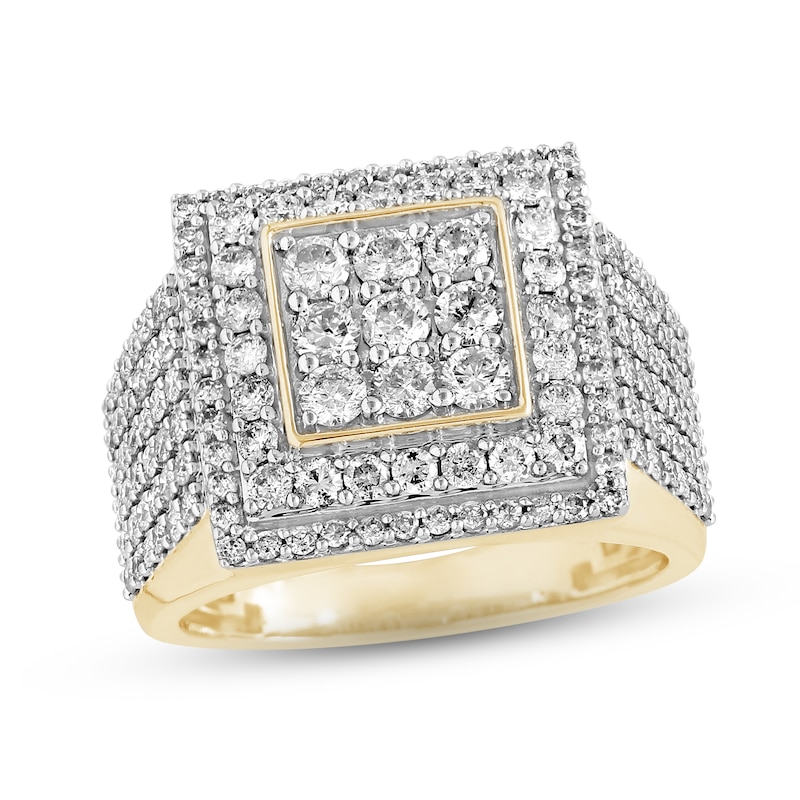 Main Image 1 of Previously Owned Men's Diamond Double-Square Ring 2-1/2 ct tw Round-cut 10K Yellow Gold