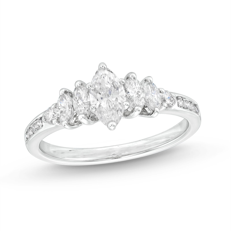 Main Image 1 of Previously Owned Diamond Engagement Ring 7/8 ct tw Marquise & Round 14K White Gold