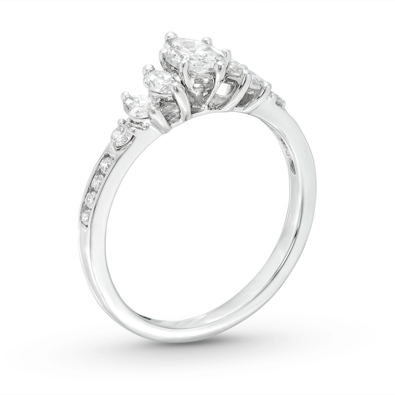 Main Image 2 of Previously Owned Diamond Engagement Ring 7/8 ct tw Marquise & Round 14K White Gold