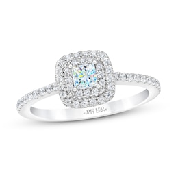Previously Owned THE LEO First Light Diamond Engagement Ring 1/2 ct tw Princess/Round 14K White Gold