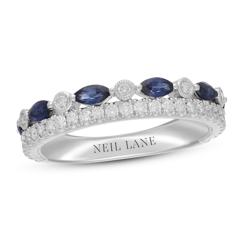 Main Image 1 of Previously Owned Neil Lane Blue Sapphire Anniversary Ring 3/8 ct tw Diamonds 14K White Gold