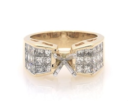 Previously Owned Princess-Cut Diamond Three-Row Engagement Ring Setting 2-1/3 ct tw 14K Yellow Gold Size 7