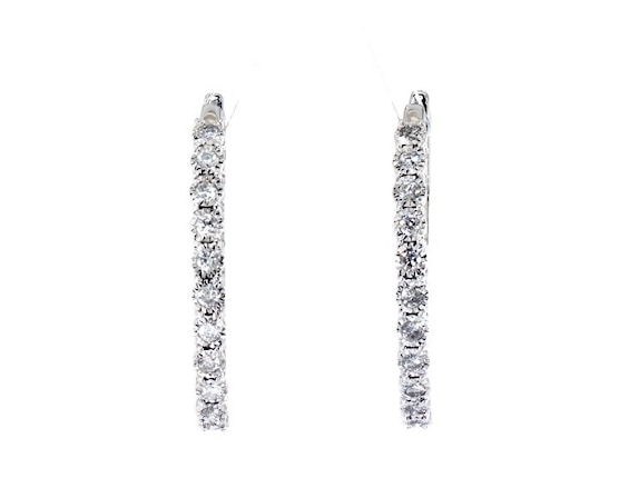 Previously Owned Diamond Hoop Earrings 3/4 ct tw Round 10K White Gold