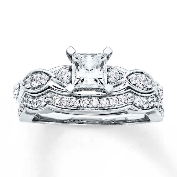 Previously Owned Diamond Bridal Set 1-1/4 ct tw Princess-cut 14K White Gold