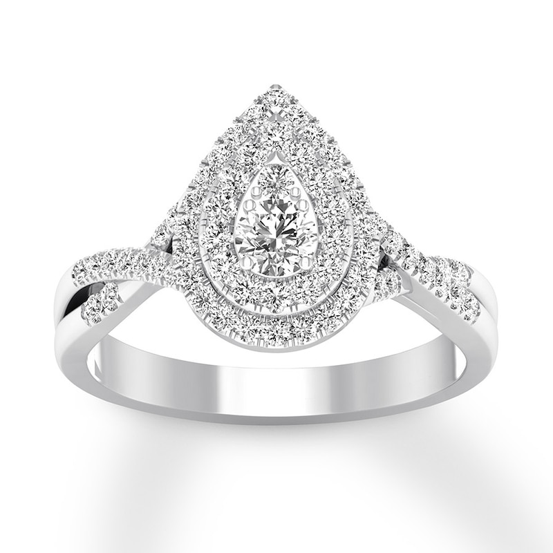 Main Image 1 of Previously Owned Diamond Engagement Ring 3/8 ct tw Round-cut 10K White Gold Size 7