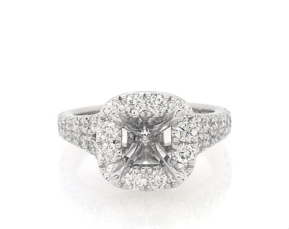 Previously Owned Neil Lane Round-Cut Diamond Halo Engagement Ring Setting 1-1/ ct tw 14K White Gold Size 5