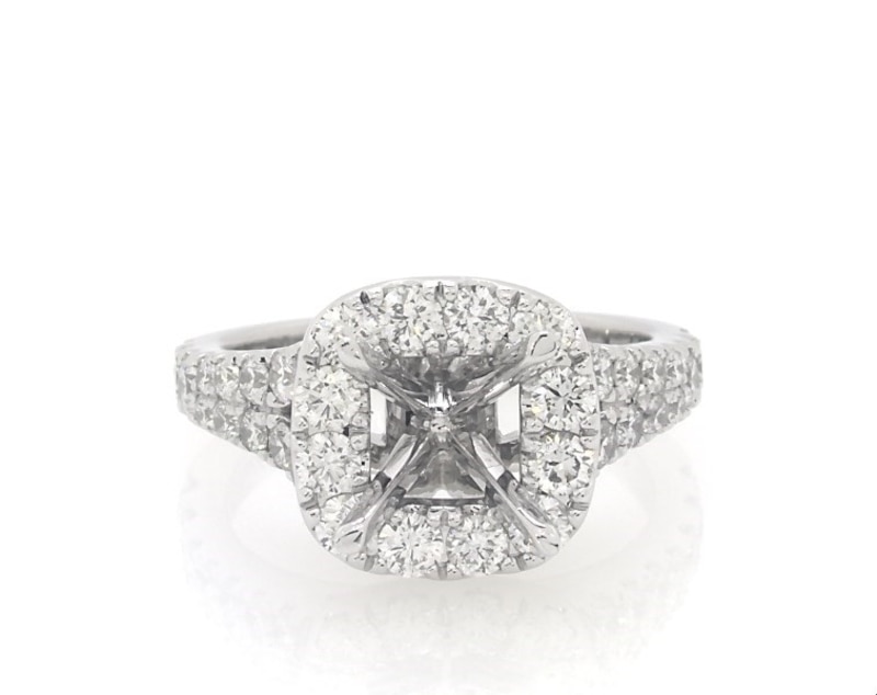 Main Image 1 of Previously Owned Neil Lane Round-Cut Diamond Halo Engagement Ring Setting 1-1/6 ct tw 14K White Gold Size 5