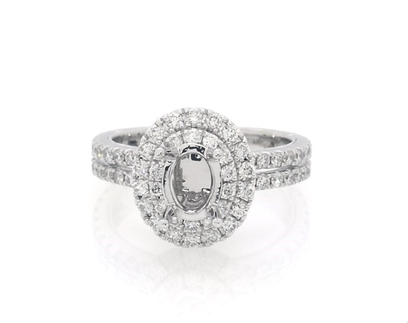 Main Image 1 of Previously Owned Neil Lane Diamond Double Halo Engagement Ring Setting 3/4 ct tw 14K White Gold Size 5