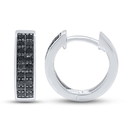 Previously Owned Men's Black Diamond Huggie Hoop Earrings 1/3 ct tw Round-cut 10K White Gold