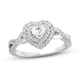 Previously Owned Diamond Engagement Ring 5/8 ct tw Heart & Round 14K White Gold