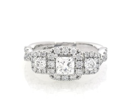 Previously Owned THE LEO Legacy Lab-Grown Diamond Princess & Round-Cut Three-Stone Engagement Ring 1 ct tw 14K White Gold