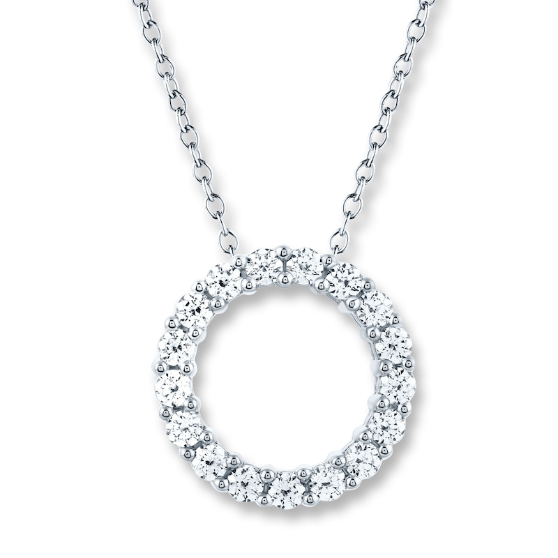 Main Image 1 of Previously Owned THE LEO Diamond Circle Necklace 1 ct tw Round-cut 14K White Gold 19&quot;