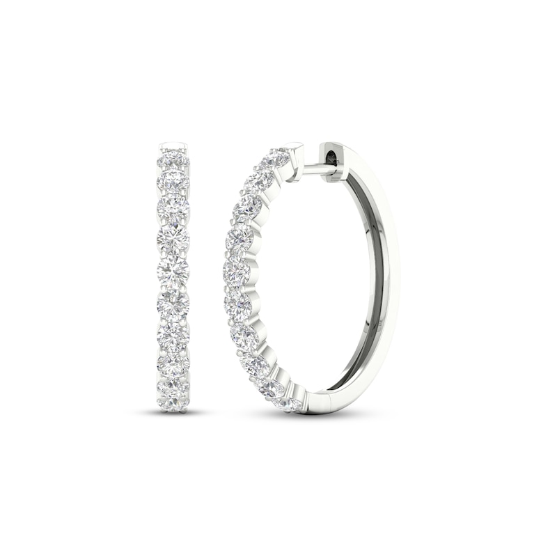 Main Image 1 of Previously Owned Lab-Grown Diamonds by KAY Hoop Earrings 2 ct tw Round-Cut 14K White Gold