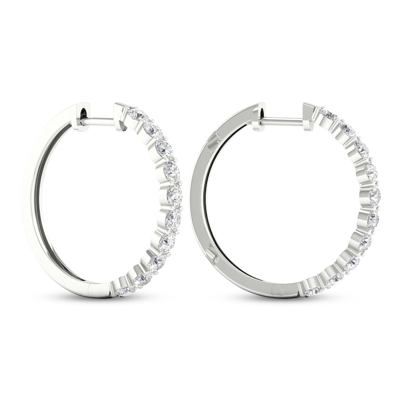 Main Image 4 of Previously Owned Lab-Grown Diamonds by KAY Hoop Earrings 2 ct tw Round-Cut 14K White Gold