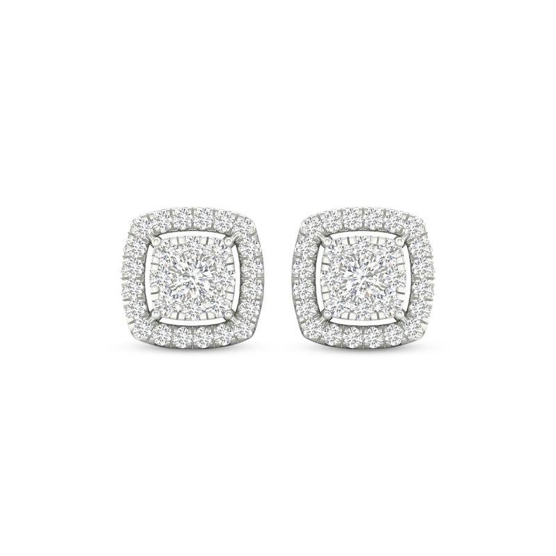 Main Image 2 of Previously Owned Lab-Grown Diamonds by KAY Cushion-Shaped Stud Earrings 1/2 ct tw 10K White Gold