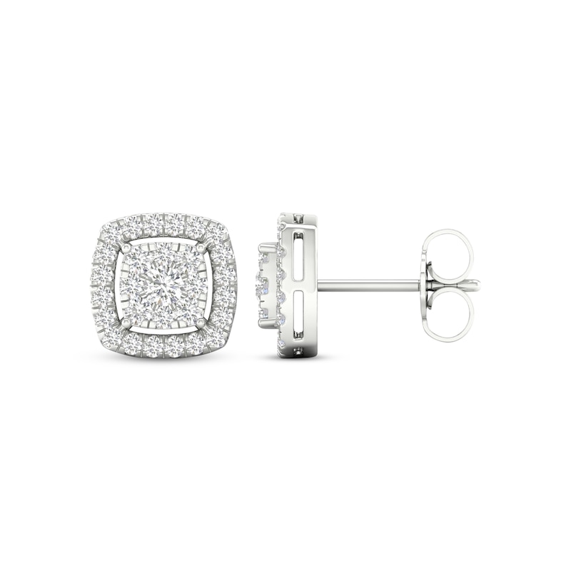 Main Image 3 of Previously Owned Lab-Grown Diamonds by KAY Cushion-Shaped Stud Earrings 1/2 ct tw 10K White Gold