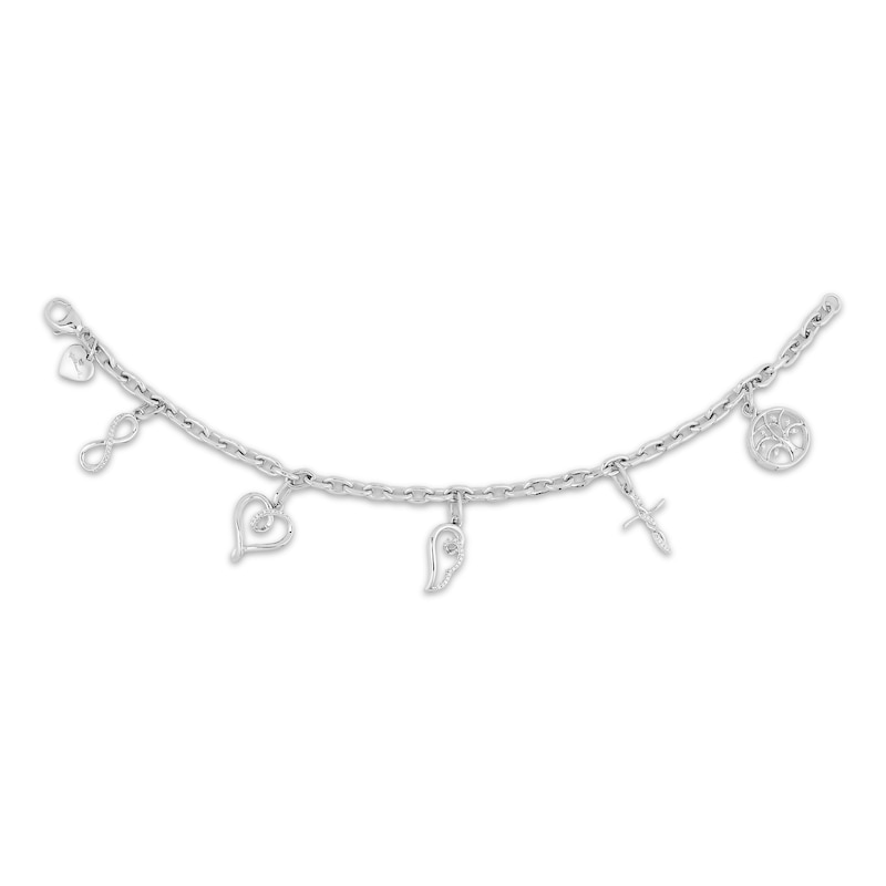 Main Image 2 of Previously Owned Hallmark Diamonds Charm Bracelet 1/10 ct tw Sterling Silver 7.5&quot;