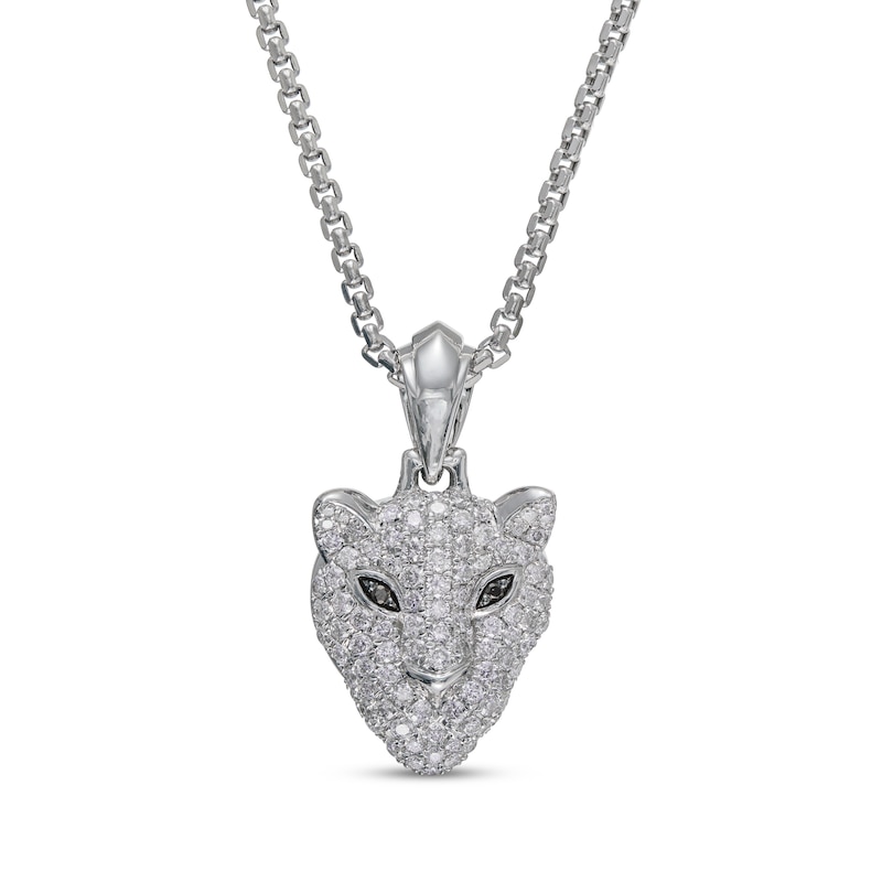 Main Image 1 of Previously Owned Men's Black & White Diamond Panther Necklace 7/8 ct tw Round-cut 10K White Gold 22&quot;