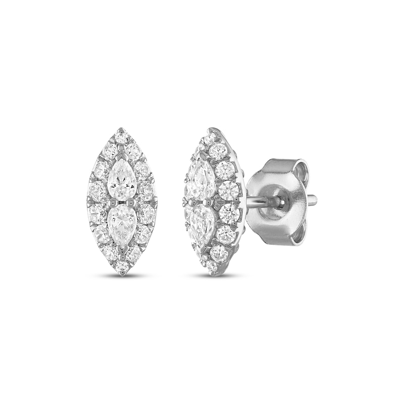 Previously Owned Forever Connected Diamond Stud Earrings 3/8 ct tw Pear & Round-cut 10K White Gold